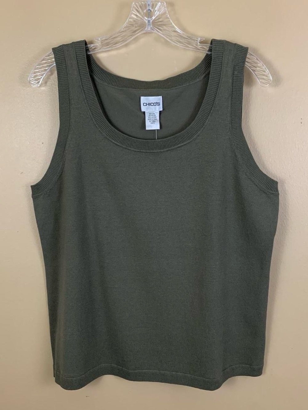 Vintage Chicos Womens 3 US XL Oilve Green Silk Blend Casual Minimalist Tank Top